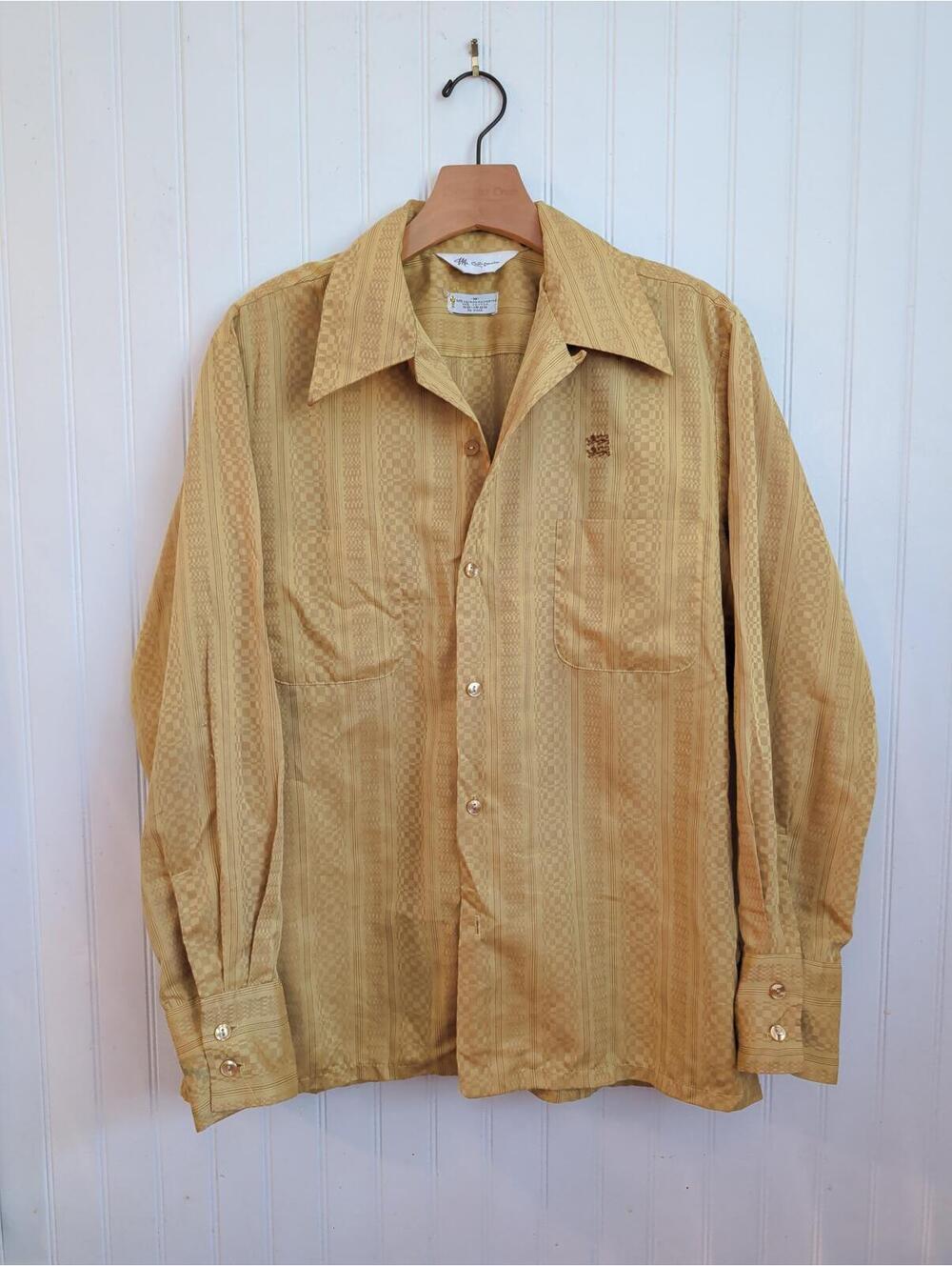 Vintage Men's Mr.California Long Sleeve Button-Up Shirt Medium Yellow Gold 1970s
